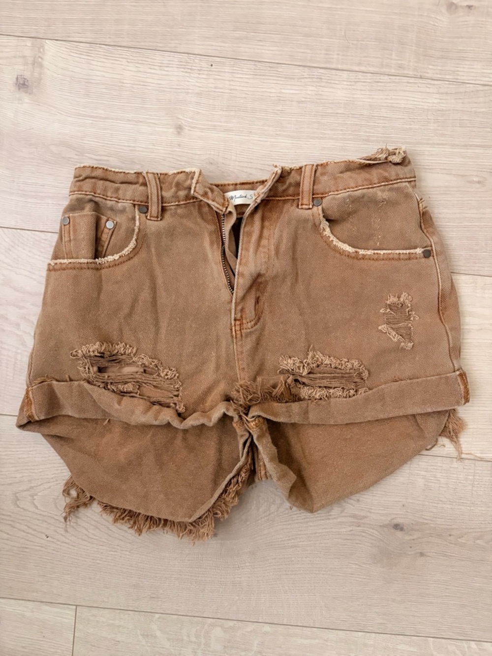 Mustard Seed Distressed Tan Denim Shorts
